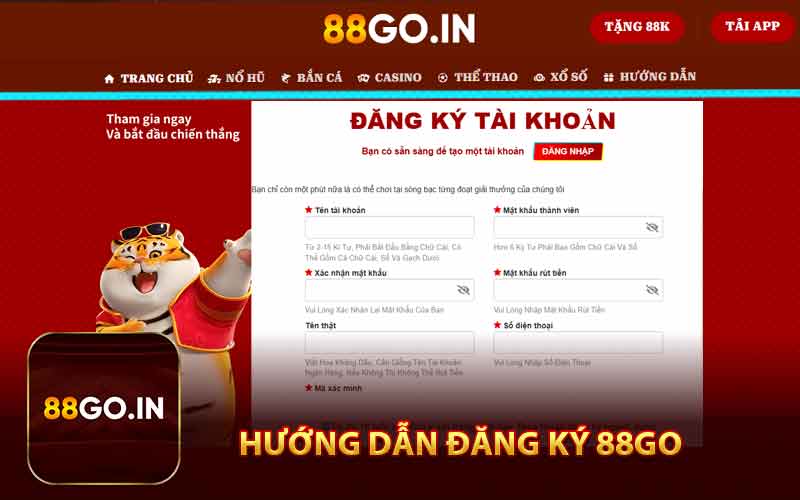 Hướng dẫn đăng ký tài khoản 88GO